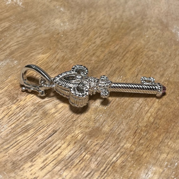 Judith Ripka Sterling Silver CZ Amethyst Fleur-de-lis Key Enhancer Pendant - Picture 5 of 16